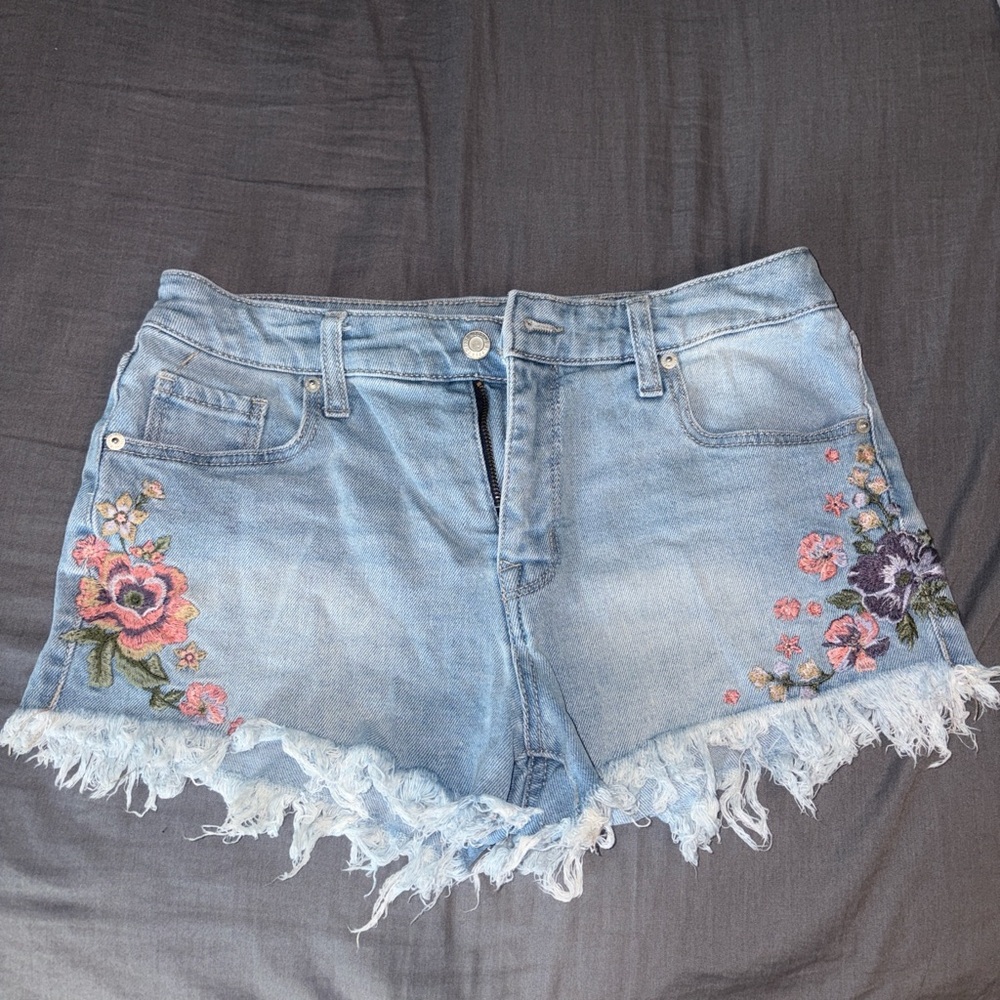 Embroidered Denim Shorts